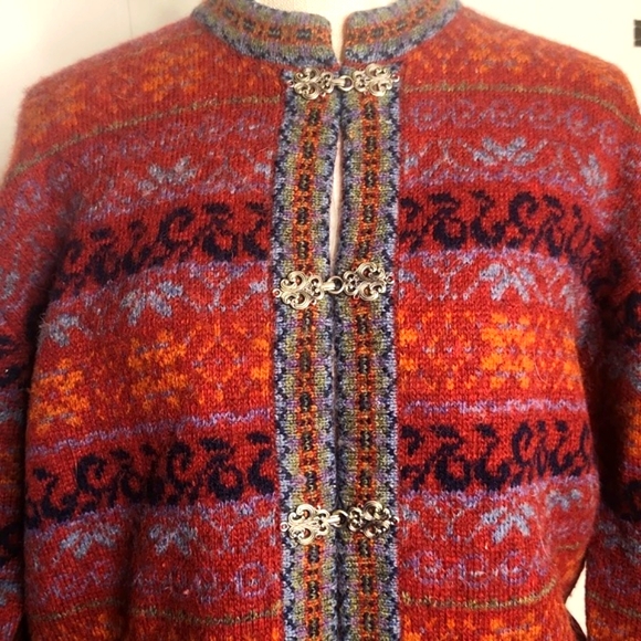 Vintage Carroll Reed Nordic Toggle button-down chunky cardigan sweater - Picture 3 of 11